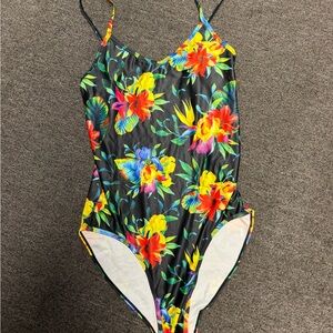 Ethika Floral One-Piece Swimsuit - Black with Multicolor Flowers